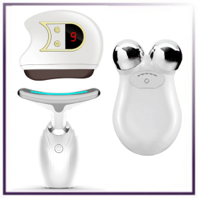 Set of 3- Lift, Sculpt and Glow Toolkit - LED Therapy, Electric Gua Sha and Microcurrent Toning Device for Radiant Skin - At-Home Facial Massager