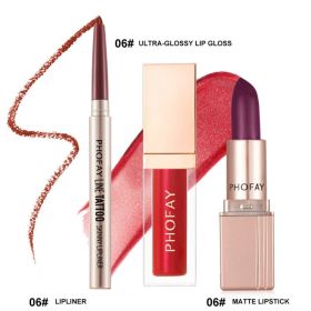 PHOFAY Ultra-Glossy Lip Gloss Matte Lipstick Lipliner (Option: 06Set)