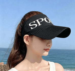 UPF50+ Wide Brim Sun Visor Hat - Rollable Foldable UV Protection Sun Hat, Adjustable Empty Top Sun Cap for Women, Outdoor Travel Beach Hiking Headwear (style: Fly-knit SPT Black)