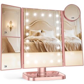 Makeup Mirror, Vanity Mirror with Lights, 2X/3X/10X Magnification, Touch Control, Trifold, Dual Power Supply, Gifts Mothers Day for Mom (Color: Rose Gold)