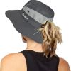 Women's Outdoor UV-Protection-Foldable Sun-Hats Mesh Wide-Brim Beach Fishing Hat with Ponytail-Hole