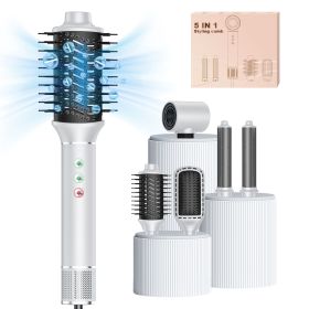 Professional Hair Dryer Brush 110000RPM High Speed Hair Dryer 5 In 1 Hair Styler Hot Air Brush Negative Ions Blow Dryer Brush Automatic Curling Iron A (Color: White)