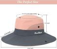 Women's Outdoor UV-Protection-Foldable Sun-Hats Mesh Wide-Brim Beach Fishing Hat with Ponytail-Hole