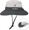 Women's Outdoor UV-Protection-Foldable Sun-Hats Mesh Wide-Brim Beach Fishing Hat with Ponytail-Hole