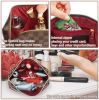 Brown checkered waterproof leather makeup square bag/flat bag 2-piece set, portable makeup travel makeup bag