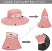 Women's Outdoor UV-Protection-Foldable Sun-Hats Mesh Wide-Brim Beach Fishing Hat with Ponytail-Hole