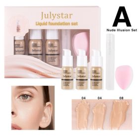 Concealer Long Lasting Makeup Setting Without Taking Off Makeup Liquid Foundation Facial Natural Moisturizing Foundation Make-up Set (Option: A)